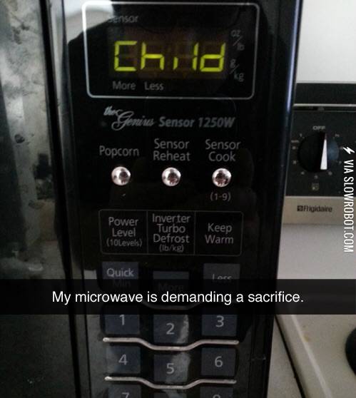Soooooo, my microwave is demanding sacrifices now.